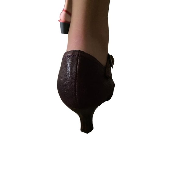 Crown Vintage Burgundy Mary Jane T Strap Heels Shoes Size 6 - Picture 3 of 6